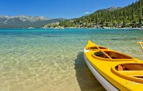 Kayak on the beach at Lake Tahoe.